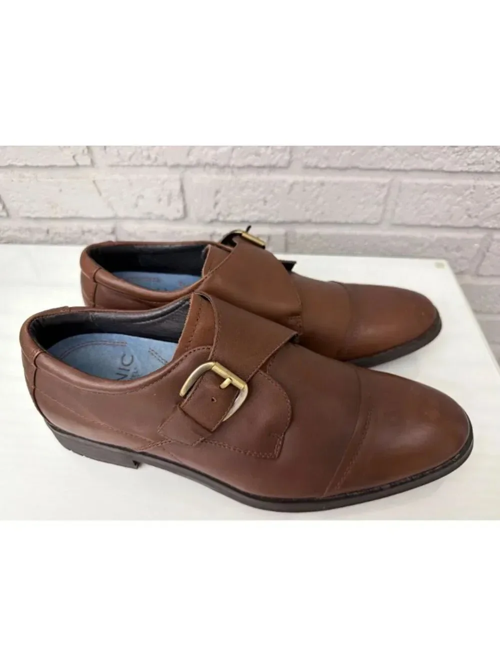 Vionic Ethan Orthaheel Technology Men’s Brown Leather Monk Strap Shoe Size 8.5